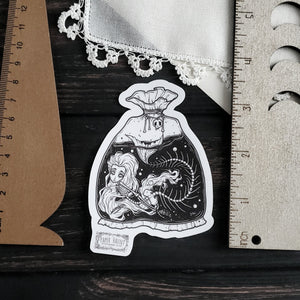 Skeleton Mermaid Sticker, Fish Bag, Creepy Cute