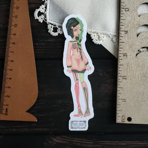 Green and pink Zombie girl STICKER