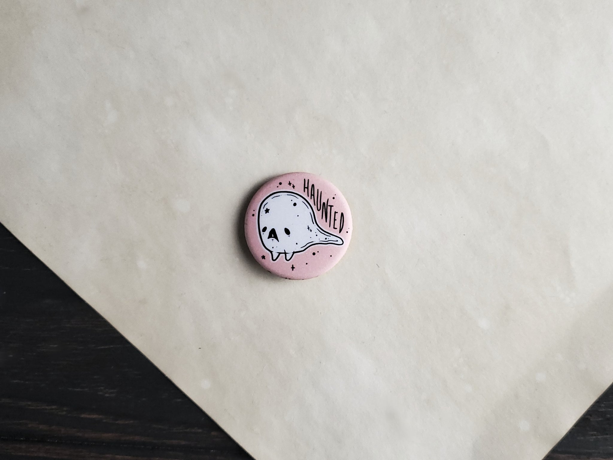Pink Ghost Haunted pin badge