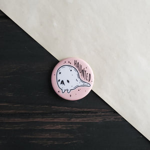 Pink Ghost Haunted pin badge