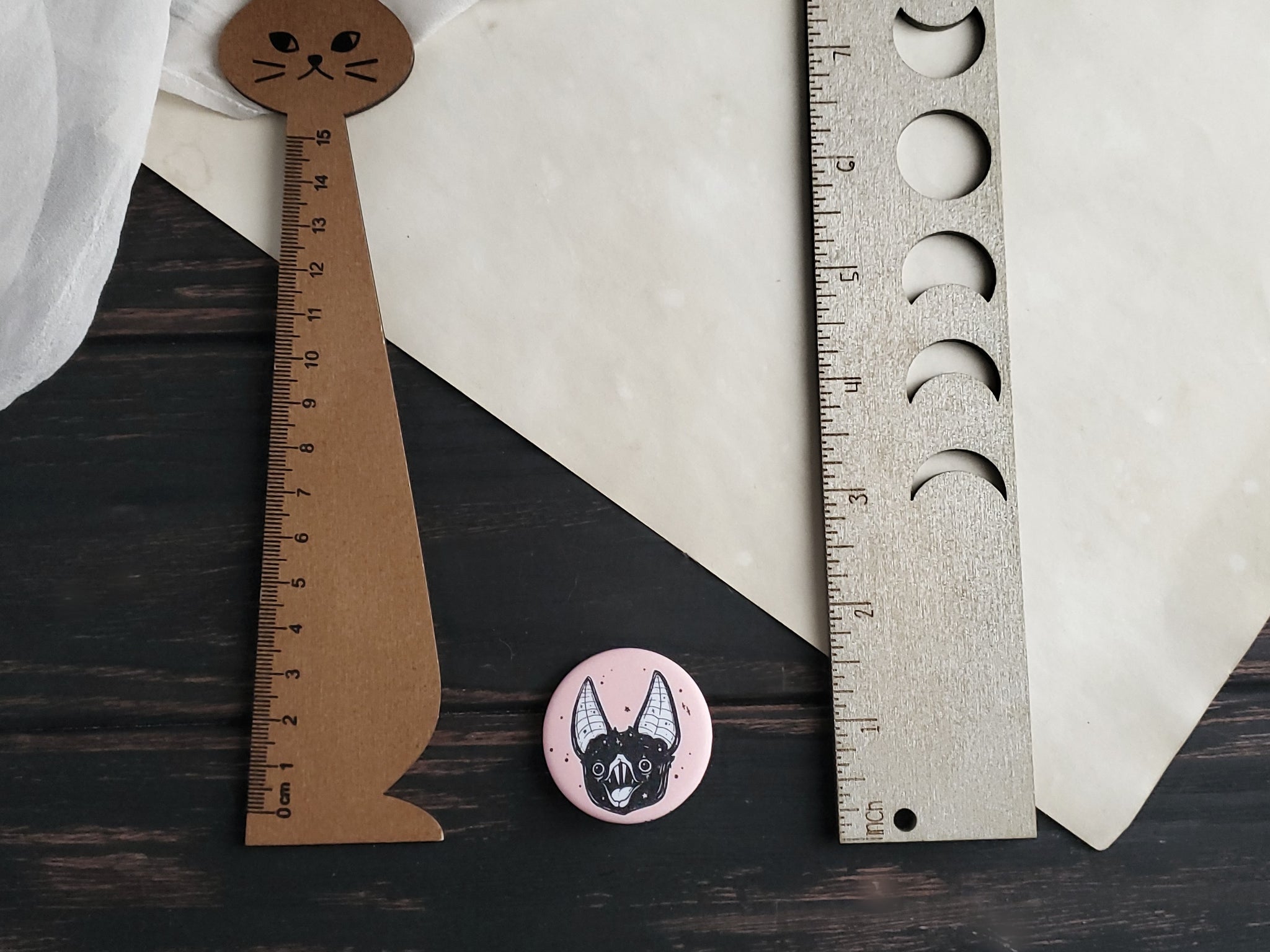 Pink Vampire bat pin button badge - Happy Bat