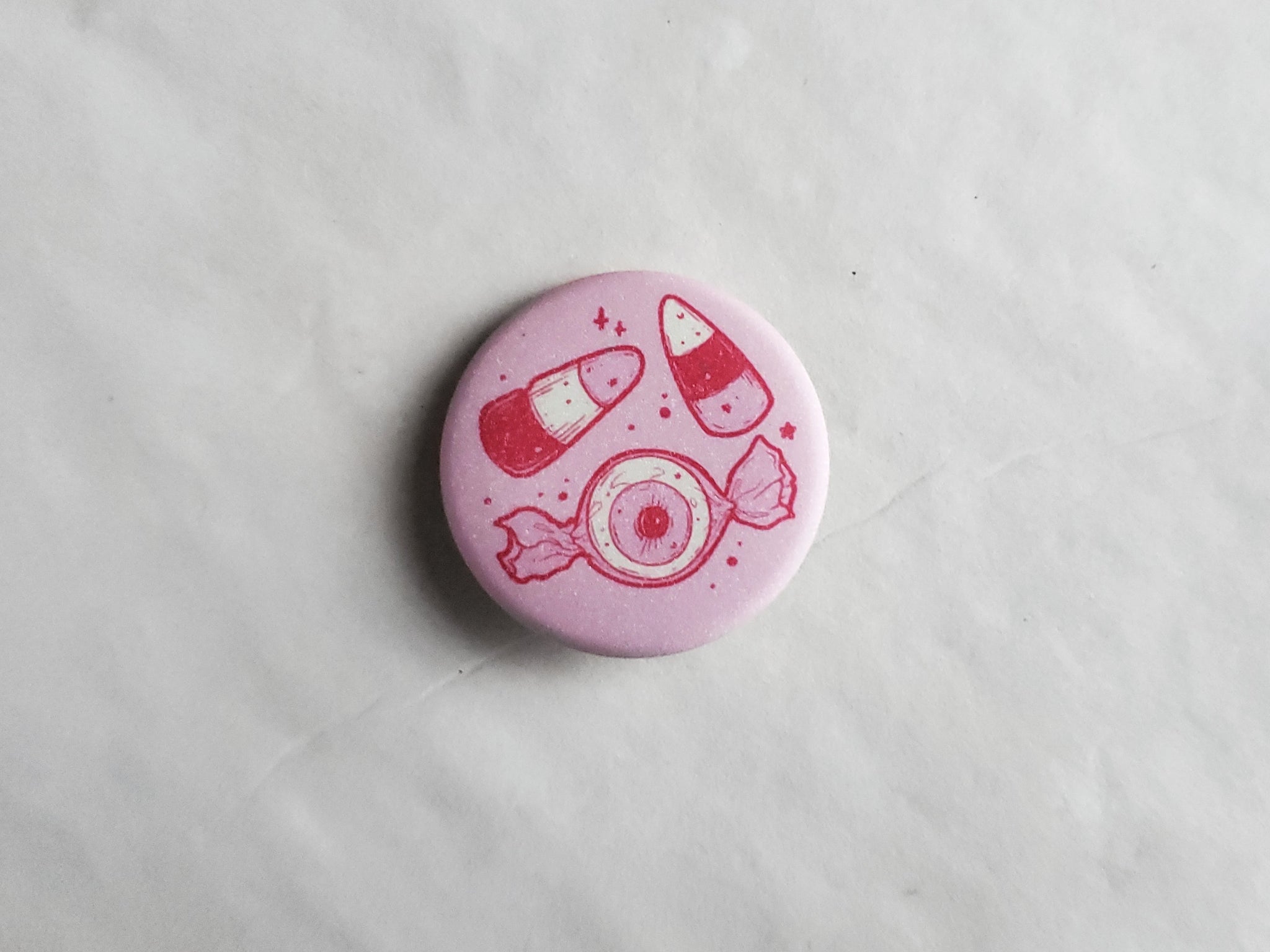 Pink Halloween Candy pin badge