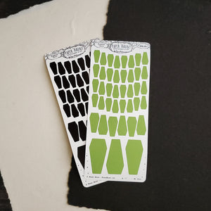 Slime Green and Black Coffin sticker sheet