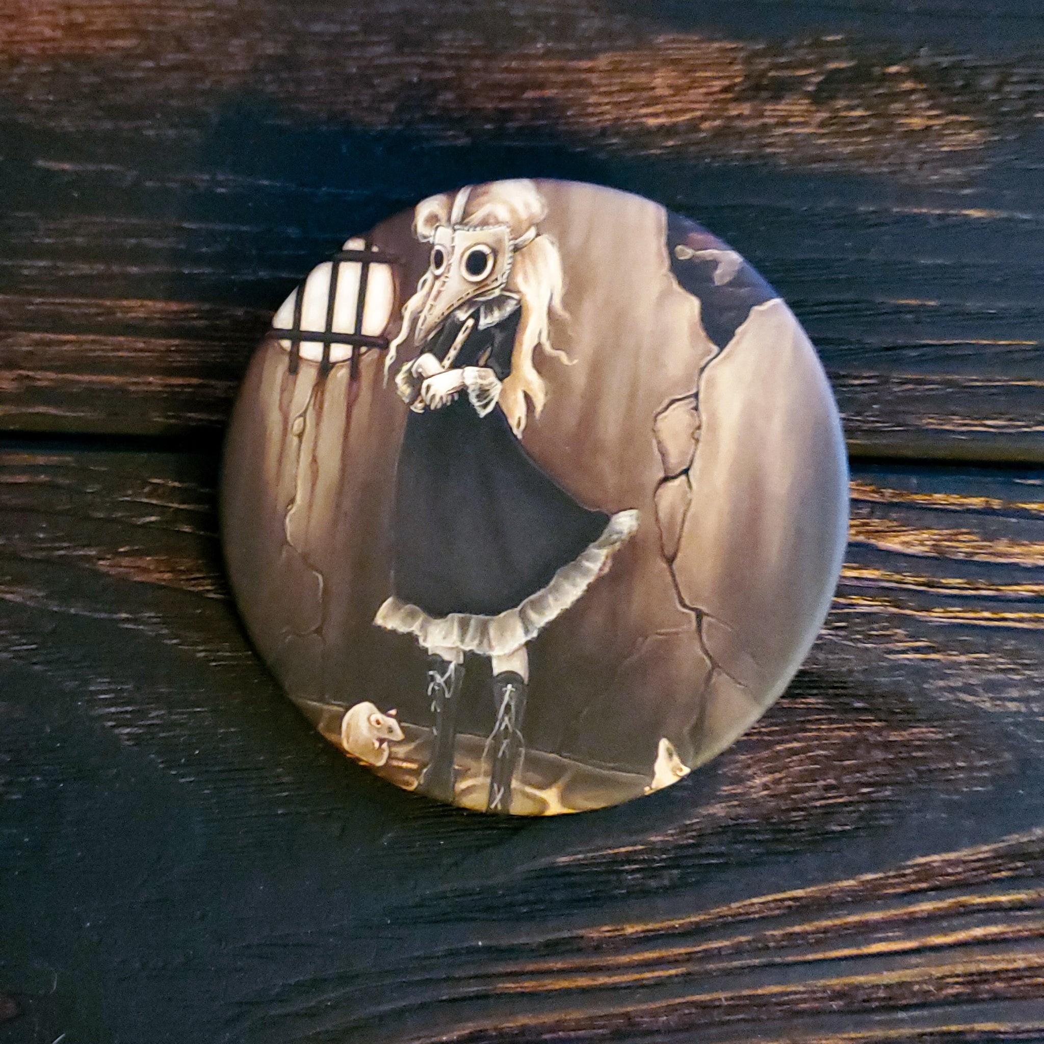 The Piper plague doctor large pin back button
