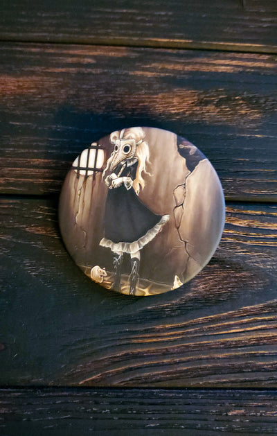 The Piper plague doctor large pin back button