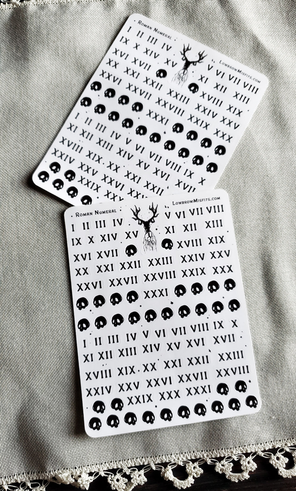Roman numerals and skull STICKER sheet