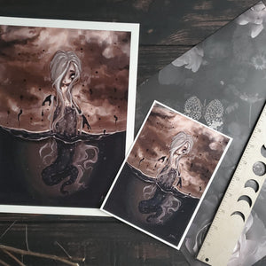 Black Water lowbrow gothic mermaid print