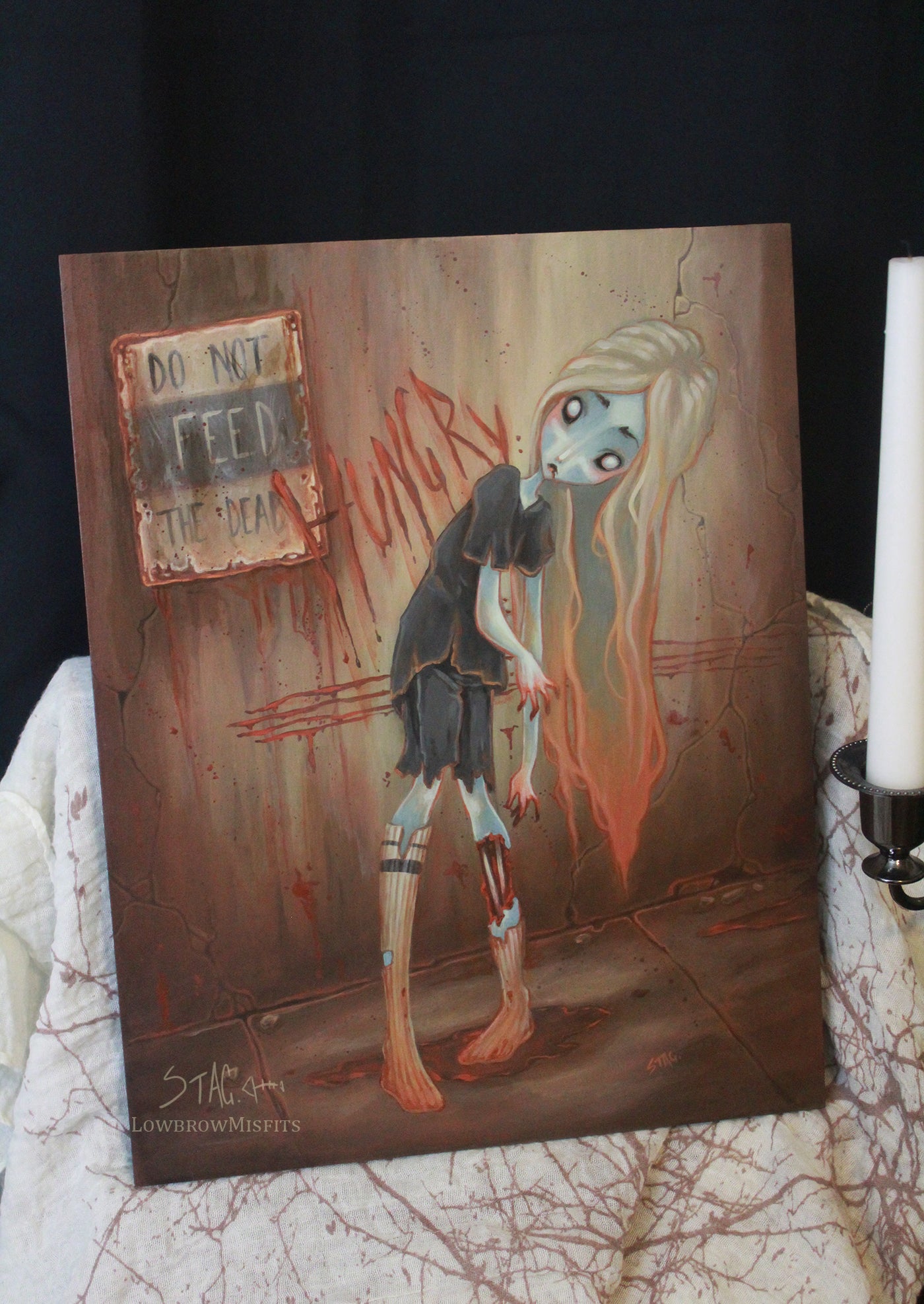 Hunger- Original lowbrow zombie painting -Lowbrow misfits White Stag Art