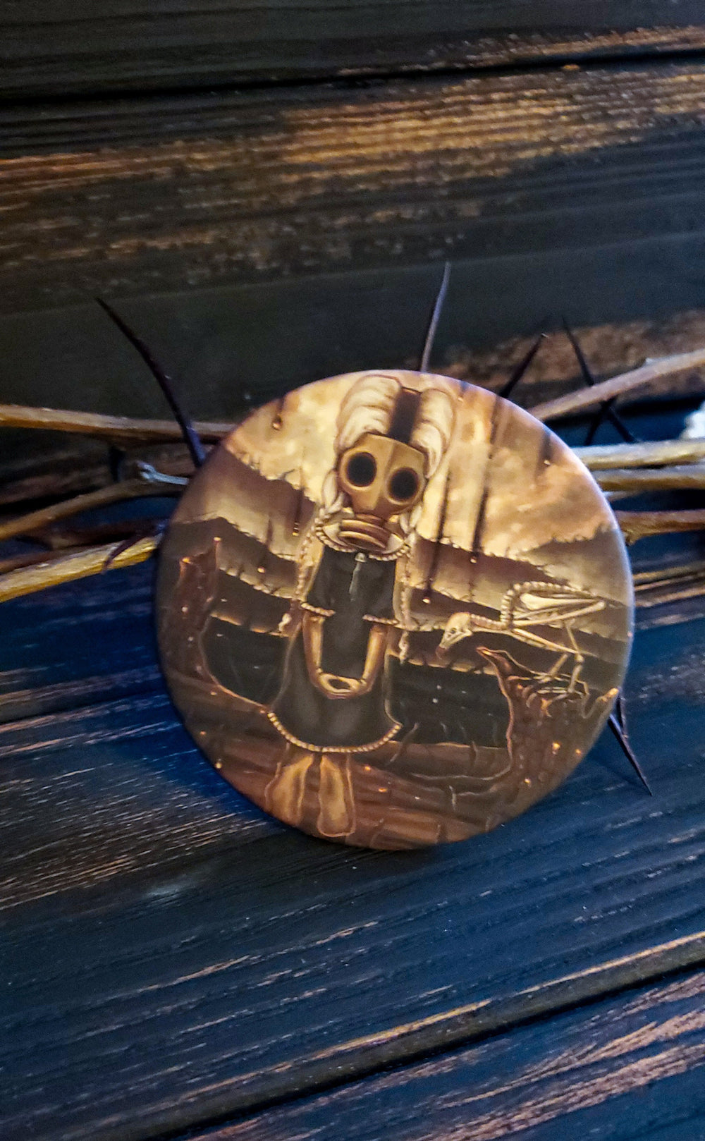 The Carrion large Pin Button -Gas mask girl