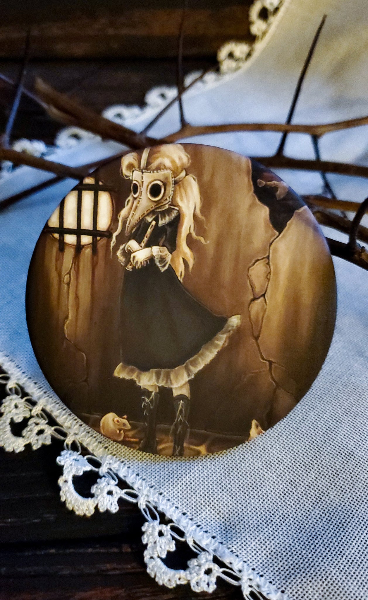 The Piper large Pin Button -plague doctor girl