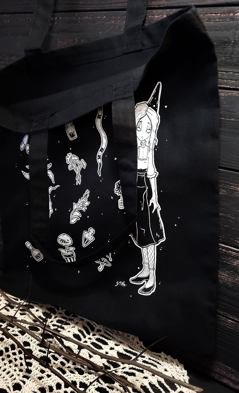 Toxic Garden Tote Bag, Witchy goth, creepy cute