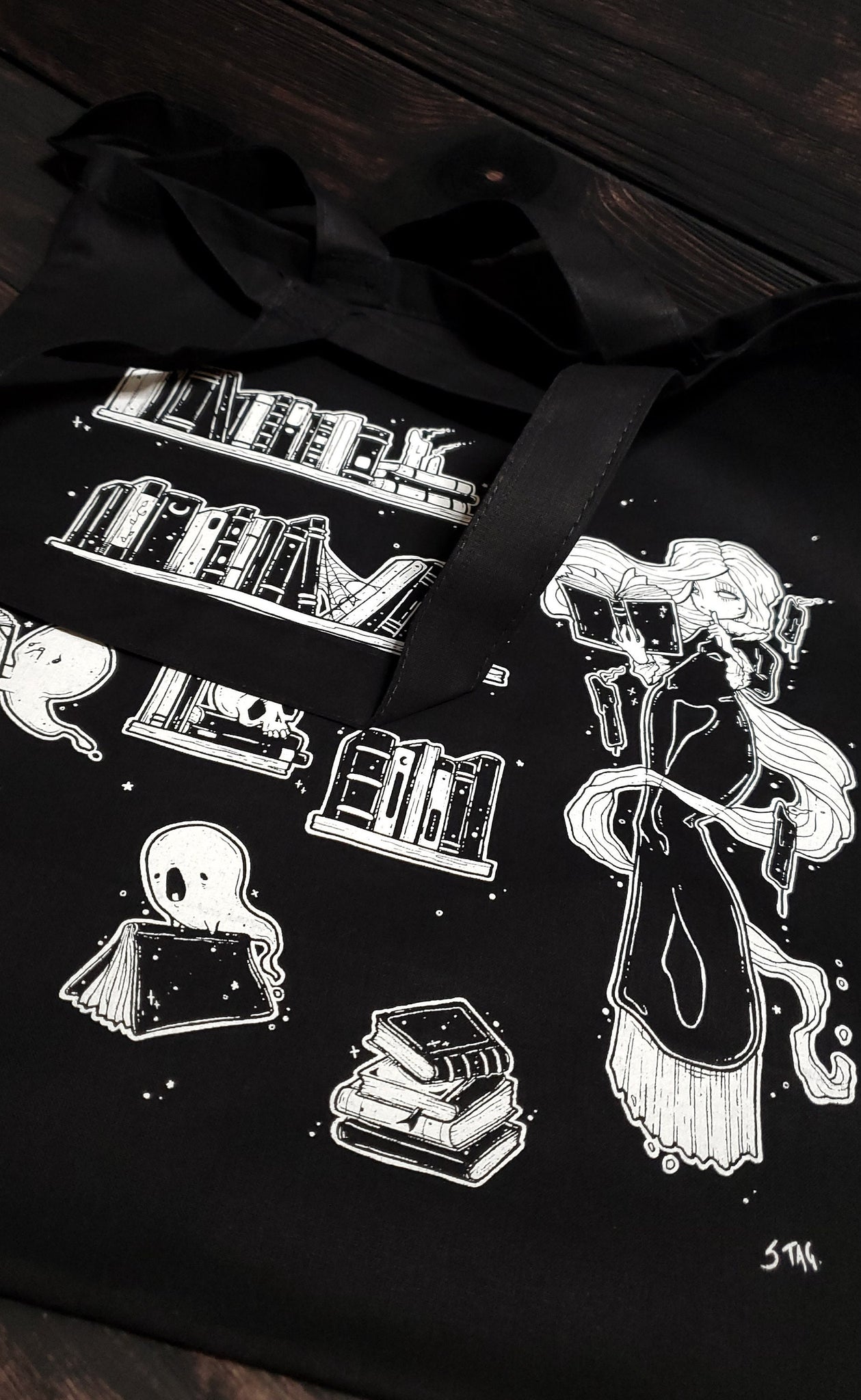 Haunted Library Tote Bag, Spooky Cute, Librarian ghost Book tote