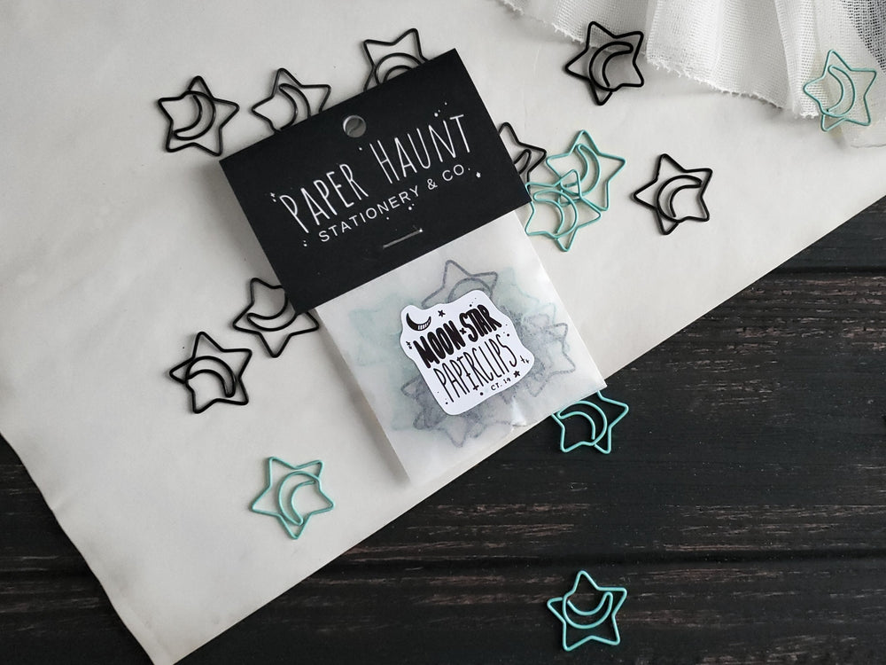Blue and black Moon Star paperclips