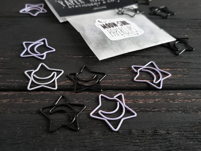 Purple and black Moon Star paperclips