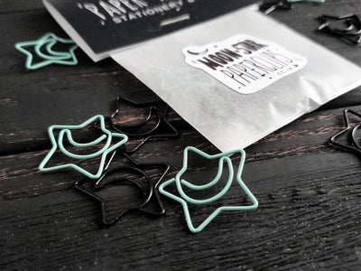 Blue and black Moon Star paperclips