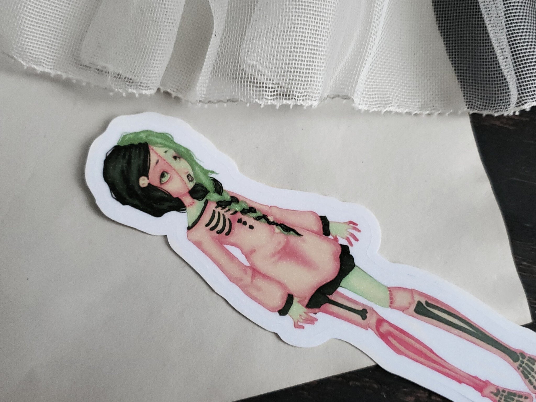 Green and pink Zombie girl STICKER