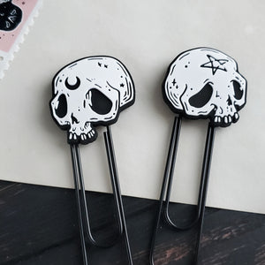 Skull moon and star paperclip bookmark