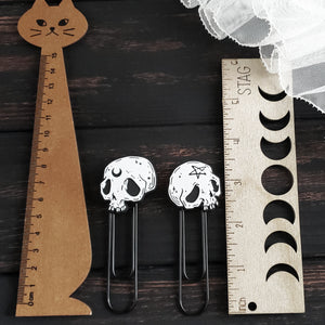 Skull moon and star paperclip bookmark