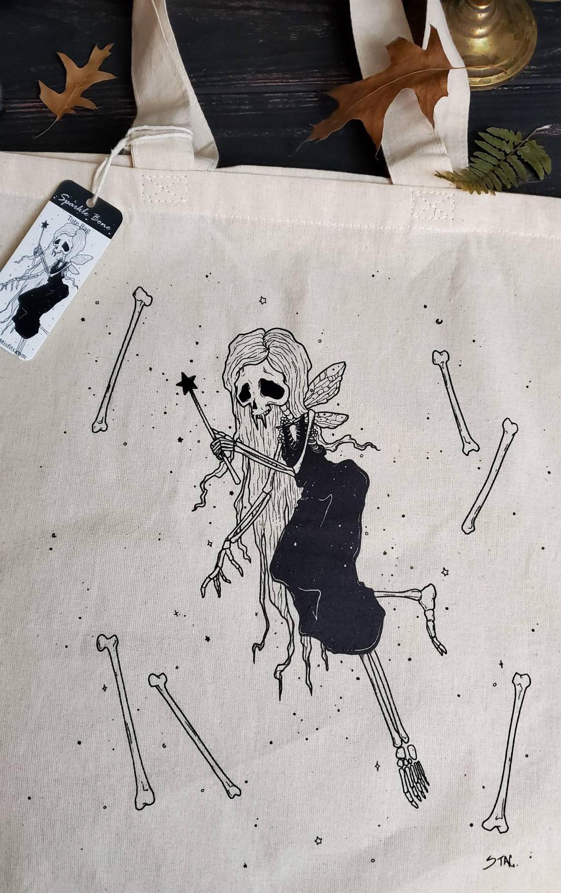Sparkle Bone Skeleton Fairy Tote Bag
