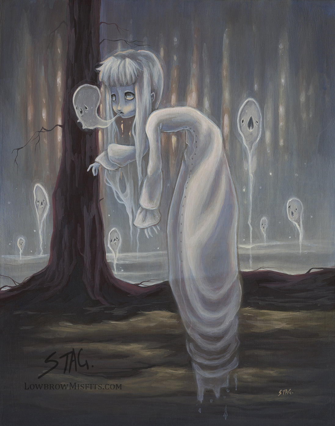 The Haunter- Original lowbrow ghost gothic painting -Lowbrow misfits White Stag Art