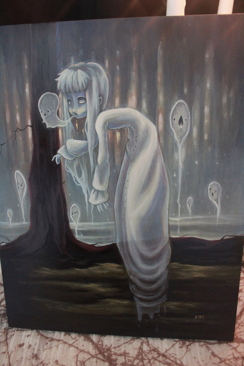 The Haunter- Original lowbrow ghost gothic painting -Lowbrow misfits White Stag Art
